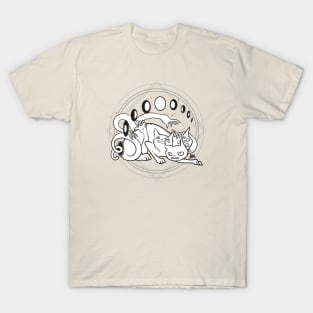 Spooky Cute Three Headed Cat With Moon Phases T-Shirt